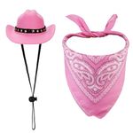 Pet Cowboy Costume, Dog Cowboy Costume Dog Cowboy Hat & Dog Bandana Scarf Dog Halloween Costumes Outfit Accessories for Small Cats Dogs Pets (Pink)