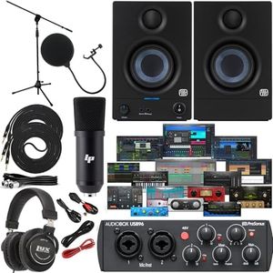 Presonus AudioBox 96 Audio Interface (May Vary Blue or Black) Full Studio Bundle with Studio One Artist Software Pack w/Eris 3.5 Pair Studio Monitors and 1/4” TRS to TRS Instrument Cable
