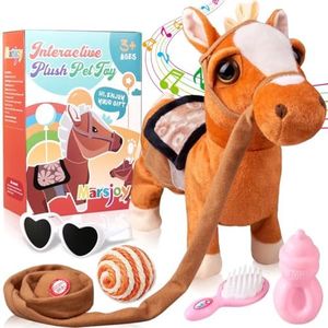 Walking Pony Toy Musical Singing Dancing Plush Interactive Pony Walk Along Horse with Leash Plush Stuffed Animal Shaking Head Buttocks Toy for Boy & Girl Kid Ages 3+ H: 11.81"