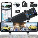 Aprilbay 3 Channel Rear View Mirror Camera, 12" HD Mirror Dash Cam Front, Inside and Rear with WiFi, GPS, G-Sensor, Reverse Assist, Parking Monitoring, Free 64GB Card(2.5K+1080P+1080P)