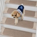 COSY HOMEER Stair Treads Non-Slip TPE Backing 22 x 70cm Carpet Stair Treads Machine Washable Self-Adhesive Stair Pads 100% Polyester Solid Color Stair Runners for Kids Elders and Dogs, 15 PCS, Beige