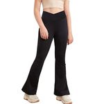 Girls' Flare Leggings Cross High Waisted Leggings with Pockets Creppy Bell Bottom Pants Yoga Dance Pants Bootcut Leggings for Kid Girls Flares Size 6-7 7-8 8-10 9-10 10-12 12-13 12-14 Years