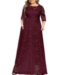 MAYFASEY Women's Plus Size Dresses for Wedding Guest Floral Lace Bridesmaid Prom Vintage Cocktail Church Dress Evening Party Maternity Long Dress Wine Red XL