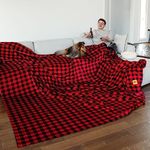 Big Blanket Co Original Stretch Red Plaid | 8 x 8 Extra Large Blanket | 100 Square Feet | Soft, Giant Blanket That Fits The Whole Family | The Best, Biggest Blanket of 2024