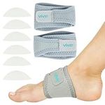 Vive Arch Support Brace (Pair) - Plantar Fasciitis Gel Strap for Men, Woman - Orthotic Compression Support Wrap Aids Foot Pain, High Arches, Flat Feet, Heel Fatigue - Insert for Under Socks (Gray)