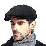 PanPacSight Men's Vintage Newsboy Gatsby Hat Blend Wool Flat Ivy Cabbie Autumn Winter Cap (Black, L/XL)