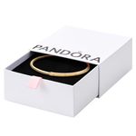 Pandora Jewelry Signature I-D Open Bangle Bracelet for Women - 14k Gold-Plated - 6.3”, With Gift Box, 6.3 in, Metal, no gemstone