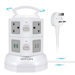 Tower Extension Lead with 4 USB Slots (5V/3.1A), GLCON 6 Way Multi Plug Extension Sockets with 3M Extension Cable, Extension Lead Surge Protection with Switches for Home Office Dorm