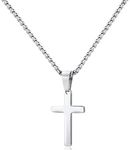 MUERDOU Cross Pendant Necklace for Men Women Boy Girl Silver 316L Stainless Steel Christian Jewellery