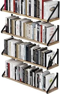 Wallniture Bora Floating Shelves, Wall Book Shelf Unit, 24''x6'', Set of 4, Small for Living Room, Office, Bedroom, Natural Burned Rustic Wood Wall Decor with Metal Shelf Bracket