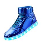 DIYJTS Unisex LED Light Up Shoes, Fashion High Top LED Sneakers USB Rechargeable Glowing Luminous Shoes for Men, Women, Teens, Blue, 8 Women/6.5 Men