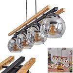 Podre Pendant Light, Hanging Light Made of Metal/Wood/Glass in Black/Nature/Smoke Colour, Retro/Vintage Design with Glass Shades (Ø 15cm), 4-Flame, max. Height 120cm, 4X E27, Bulbs not Included