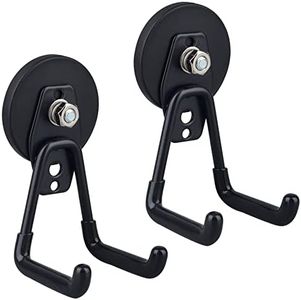 ULIBERMAGNET Strong Garage Magnetic Hooks, 2 Pack Heavy Duty Storage Utility Magnet Hooks with Anti-Slip Coating for Indoor & Outdoor Hanging (Black)
