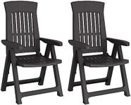 vidaXL Modern Outdoor Patio Reclining Chairs in Anthracite - Made of High-Impact Polypropylene, Adjustable Backrest, Foldable Design, Suitable for Garden and Patio (Set of 2)
