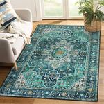 Moynesa 4x6 Machine Washable Area Rug for Bedroom, Non Slip Boho Rugs for Living Room Bedroom Aesthetic, Oriental Ultra-Thin Dining Room Rugs for Under Table, Low Pile Carpet for Bedroom Office,Teal