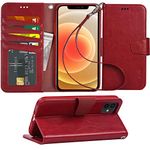 Arae Case for iPhone 2020 6.1 inch Wallet Case Flip Cover with Card Holder and Wrist Strap for iPhone 2020 6.1 inch - Wine red