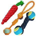 Emily Pets dog toys Chew Toy Combo of Dumble Monkey fist and Carrot dogs Chews Teether- Dog Rope Toys Set for Aggressive Chewers for Small Dogs Interactive Ball Chew Toy Dental Teeth Cleaning All Dogs