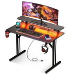 Small Gaming Desk with LED Lights & Power Outlets, 31 Inch Computer Desk Gaming Table with Monitor Shelf, Gamer Desk with Carbon Fiber Texture, Boys Desk Gift for Men