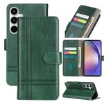 Mavis's Diary Galaxy A35 Case Wallet for Men Women, Luxury Retro PU Leather Card Holder Folio Cover Shockproof Flip Folding Phone Case Compatible with Samsung Galaxy A35 (Dark Green)