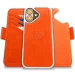 Dreem Fibonacci Compatible with iPhone 16 Wallet case / 2-in-1 Shockproof case and Detachable Vegan Leather Folio, Compatible with MagSafe, RFID Protection [Orange]