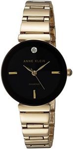 Anne Klein Women's AK/2434BKGB Diamond-Accented Gold-Tone Bracelet Watch