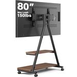 Rfiver Heavy Duty Rolling TV Stand for 43-80 Inch TVs up to 150lbs, Mobile TV Cart on Wheels with Dual Storage Shelves, Outdoor TV Stand with Tilt & Swivel Adjustment for Optimal Viewing Angles