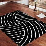 Carpetify Modern Geometric 3D Textured Thick And Soft Shaggy Fur Rectangular Rug & Carpet Kaalin (5X8 Feet - Medium Size, Colour - Black White)