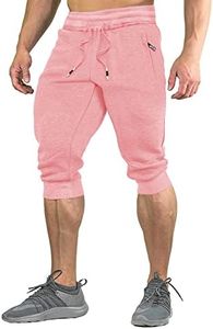 FASKUNOIE Men's Summer Shorts Casual Loose Fit Breathable Cotton Jogger Shorts Pink