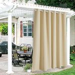 RYB Home Outdoor Curtains for Patio - Waterproof Blackout Solar Curtains for French Door Porch Pergola Cabana Outdoor Shower Arbor Balcony Deck, 84 inch Wide x 95 inch Long, 1 Pc, Bistotti Beige