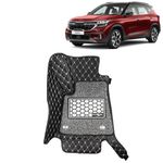 KINGSWAY® Seltos 7D Car Mat for (Year 2023 Onwards), Compatible with Kia Seltos Car Floor Mats, Complete Set of 3 Pieces, Top-Notch PU Leatherette 7D Foot Mats, Washable, Black