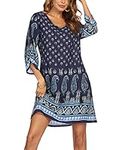 Zeagoo Women's Dress Summer Boho Dresses Casual V Neck Midi Dress Short Sleeve A-line Dress Sundress Tunic Dress XL
