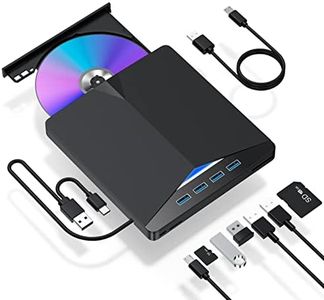 External CD/DVD Drive for Laptop, 7 in 1 USB 3.0 DVD Player Portable CD/DVD Burner, CD ROM External DVD Drive for Laptop Compatible with Laptop Desktop PC Windows 11/10/8/7 Linux Mac OS (Jet Black)