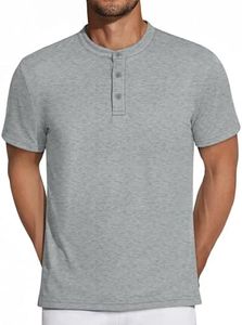 Crastimo Men's Henley Shirts Short Sleeve Soft Texture Fabric High Elasticity Moisture Wicking Lightweight 3 Buttons Summer Classic No Lining Gray L