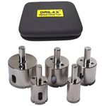 Drilax 5 Pcs Diamond Drill Bit Set 3/4 1 1-1/4 1-1/2 1-3/4 - Wet Cutting Ceramic Porcelain Tiles Glass Fish Tanks Marble Granite Bottles Lot 5 Diamond Coated Core Hole Saws- Kitchen Bathroom Shower Faucet Drilax052045