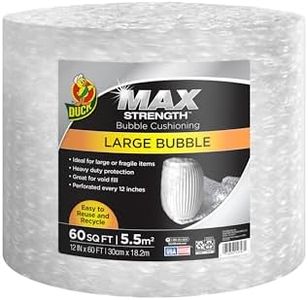 Duck Max Strength Bubble Cushioning Wrap for Moving & Shipping, 60 FT Large Bubble Packing Wrap, Heavy Duty Protection for Mailing & Packaging Boxes, Clear Bubble Roll Supplies Perforated Every 12 IN