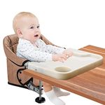 Hook On High Chair with Removable Dining Tray,Folding Portable Clip on Table High Chair,Baby Chair with Storage Bag for Indoor/Outdoor (Brown)