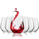 FLOW Barware 480ml Stemless Wine Glasses | Wine Glasses for Red, White, Rose Wine, Gin | Set of 6 Crystal Wine Glasses | Drinking Glasses | Stemless Wine Glasses Set of 6