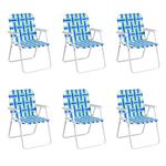 TANGZON 6 x Folding Beach Chair, Portable Camping Chairs Set, Outdoor Lightweight Deck Picnic Fishing Armchair for Garden Patio Balcony Poolside, 120KG Weight Capacity of Each (Blue)