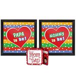 Indigifts Home Decor Papa & Mommy to Be Quote Heart Print Over Colorful Strip Pattern Poster Frame 6X6 inches Set of 2