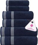 Casa Copenhagen Solitaire 6 Pieces Towel Set- Navy, 600 GSM 2 Bath Towel 2 Hand Towel 2 Washcloth, Designed in Denmark Made of Soft Egyptian Cotton for Bathroom, Kitchen & Shower