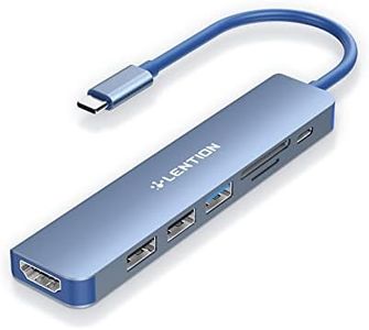 LENTION 7 in 1 USB C Hub with 100W Charging, 4K HDMI, Dual Card Reader, USB 3.0 & 2.0 Compatible iPhone 15 Series, MacBook Pro, New Mac Air/Surface, Chromebook, More(CB-CE18, Blue)