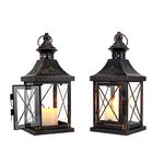 TRIROCKS Set of 2 Decorative Candle Lantern 27cm High Metal Candle Lantern Candle Holder Hanging Lantern Perfect For Home Living Room Parties Events Tabletop Indoors Outdoors (Black with Gold Brush)