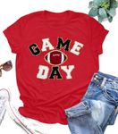 Football Shirts for Women Game Day T-Shirts Sunday Funday Football Tops Casual Football Season Short Sleeve Shirt, Rose, L