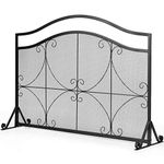 DORTALA Single Panel Fireplace Screen, Decorative Iron Fire Spark Guard Gate w/Metal Mesh, Rustproof Solid Free Standing Fire Screen for Baby or Pet Safe, Outdoor or Indoor Use