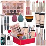 All in One Makeup Kit for Women Full Kit Makeup Gift Set for Women & Girls Makeup Essential Bundle Include Foundation 18Color Eyeshadow Palette Lipstick Eyebrow Pencil Cosmetic Brush Set