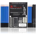 Sketching Pencil Set(26 Pack) - includes Graphite Pencils and Sticks, Charcoal Pencils, Erasers and Sharpeners - Art Drawing Supplies for Beginner, Kids,Adults