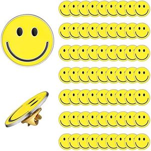 WILLBOND 60 Pack Happy Face Lapel Pins Bulk Cute Smile Enamel Pinback Buttons Funny Teacher Pins for Students Kids Clothes Backpacks Decoration (Yellow)