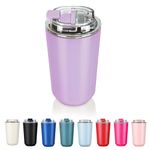 Puraville Insulated Tumblers with Lid, 14 oz Travel Coffee Mug Stainless Steel Vacuum Thermos Cup, 10/14 oz Leak Proof Reusable Double Walled Coffee Tumbler for Iced and Hot Drinks,Lilac