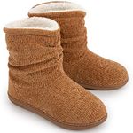 LongBay Women's Chenille Knit Bootie Slippers Warm Plush Fleece Boots Slipper Memory Foam Winter House Shoes(Small / 7-8, Camel)