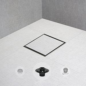 SaniteModar Shower Drain 4 inch with Shower Drain Base,Shower Drain with Tiled Stealth and 304 Stainless Steel Brushed Chrome 2 in 1 Panels,Includes Hair Strainer and Threaded Adapter…